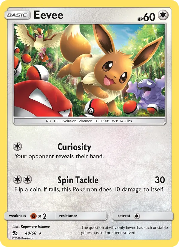 Eevee card from Hidden Fates, number 48/68