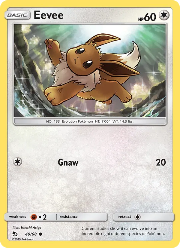 Eevee card from Hidden Fates, number 49/68