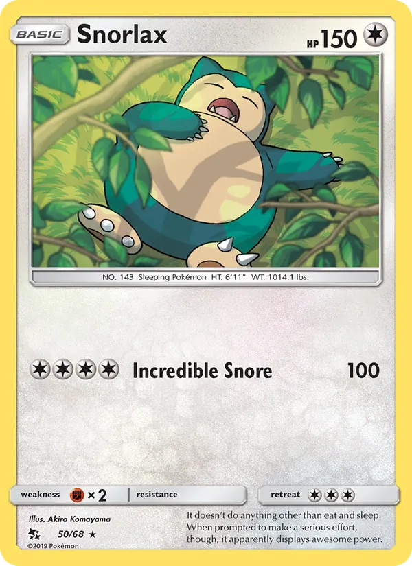 Snorlax card from Hidden Fates, number 50/68