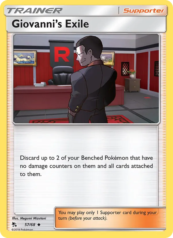 Giovanni’s Exile card from Hidden Fates, number 57/68