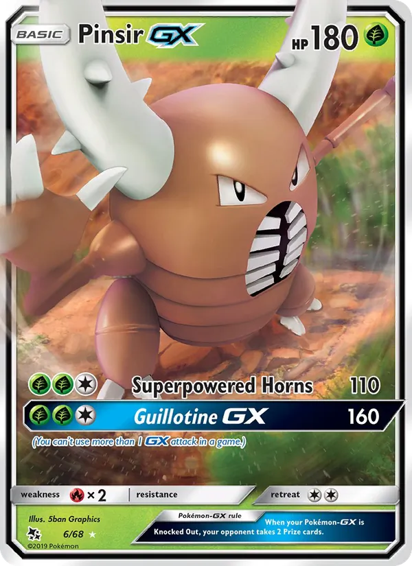 Pinsir GX card from Hidden Fates, number 6/68