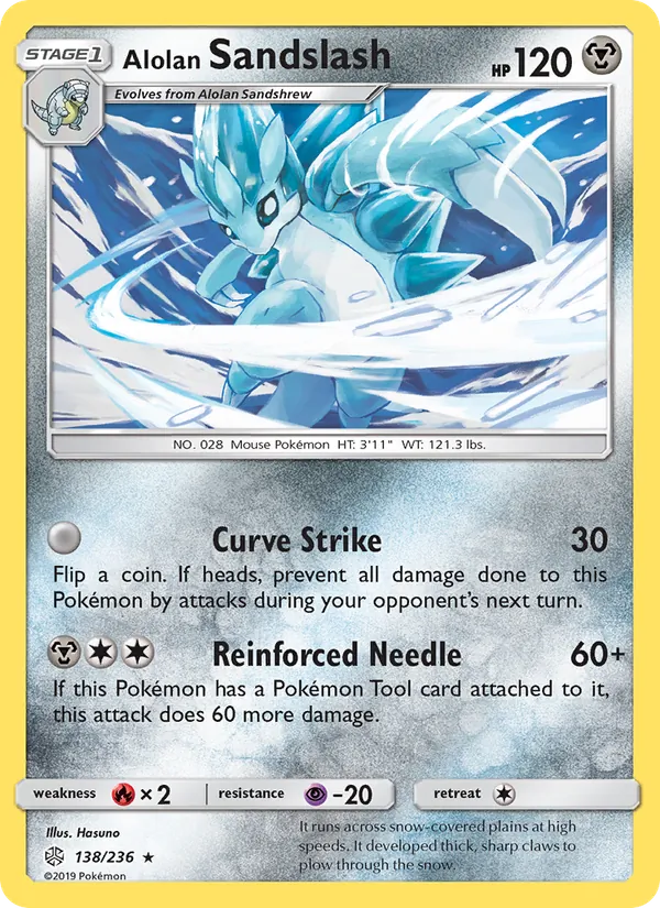 Alolan Sandslash card from Cosmic Eclipse, number 138/236