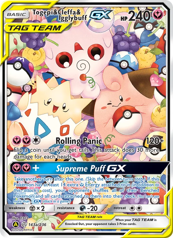 Togepi & Cleffa & Igglybuff GX card from Cosmic Eclipse, number 143/236