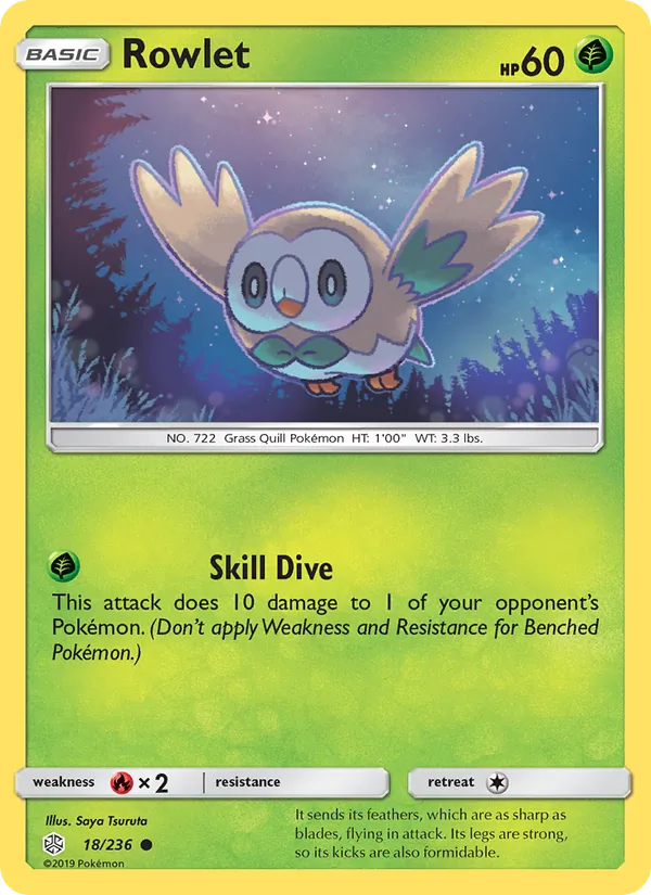 Rowlet card from Cosmic Eclipse, number 18/236
