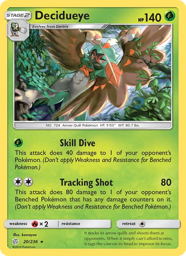 Decidueye card from Cosmic Eclipse, number 20/236