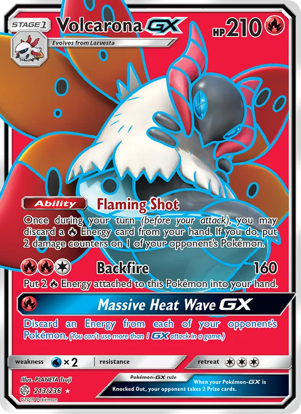 Volcarona GX card from Cosmic Eclipse, number 213/236