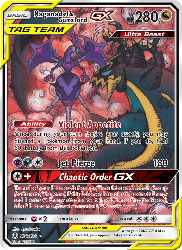 Naganadel & Guzzlord GX card from Cosmic Eclipse, number 224/236