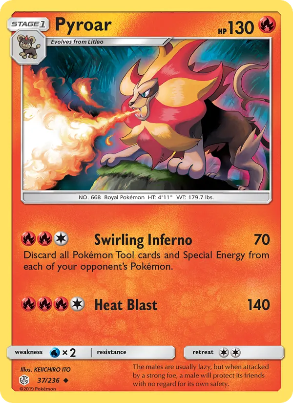 Pyroar card from Cosmic Eclipse, number 37/236