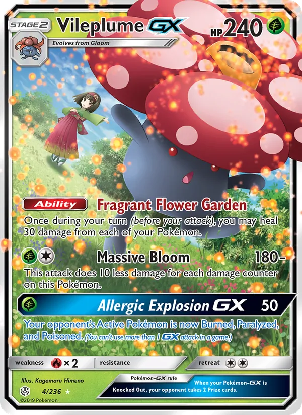Vileplume GX card from Cosmic Eclipse, number 4/236