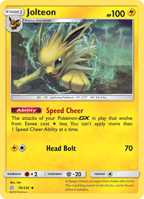Jolteon card from Cosmic Eclipse, number 70/236