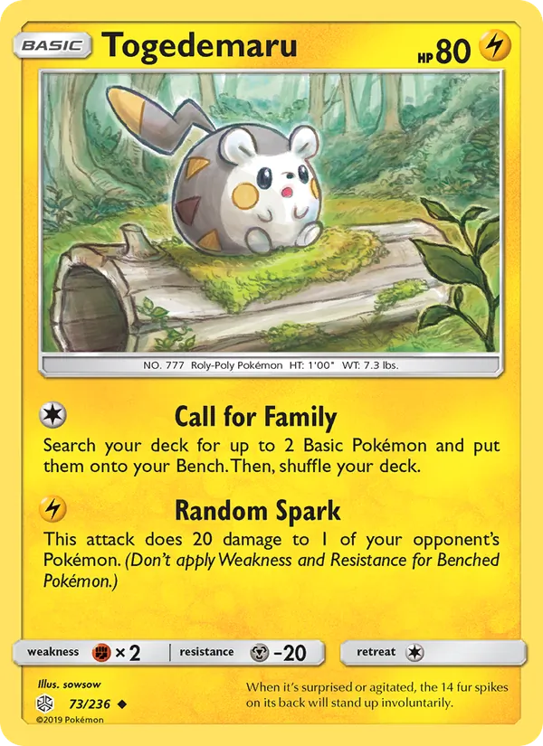 Togedemaru card from Cosmic Eclipse, number 73/236