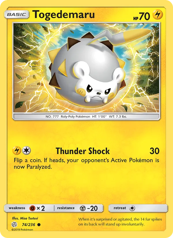 Togedemaru card from Cosmic Eclipse, number 74/236