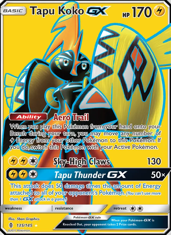 Tapu Koko GX card from Guardians Rising, number 135/145
