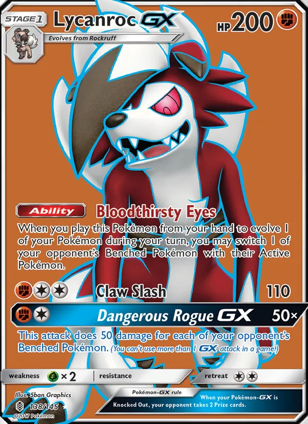 Kaart Lycanroc GX uit Guardians Rising, nummer 138/145