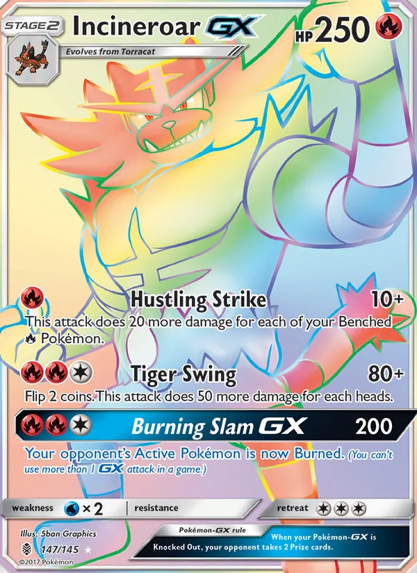 Incineroar GX card from Guardians Rising, number 147/145