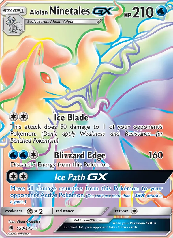 Alolan Ninetales GX card from Guardians Rising, number 150/145