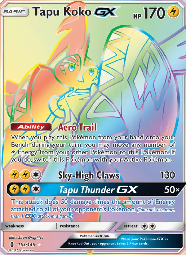 Tapu Koko GX card from Guardians Rising, number 153/145