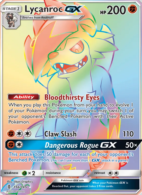 Lycanroc GX card from Guardians Rising, number 156/145