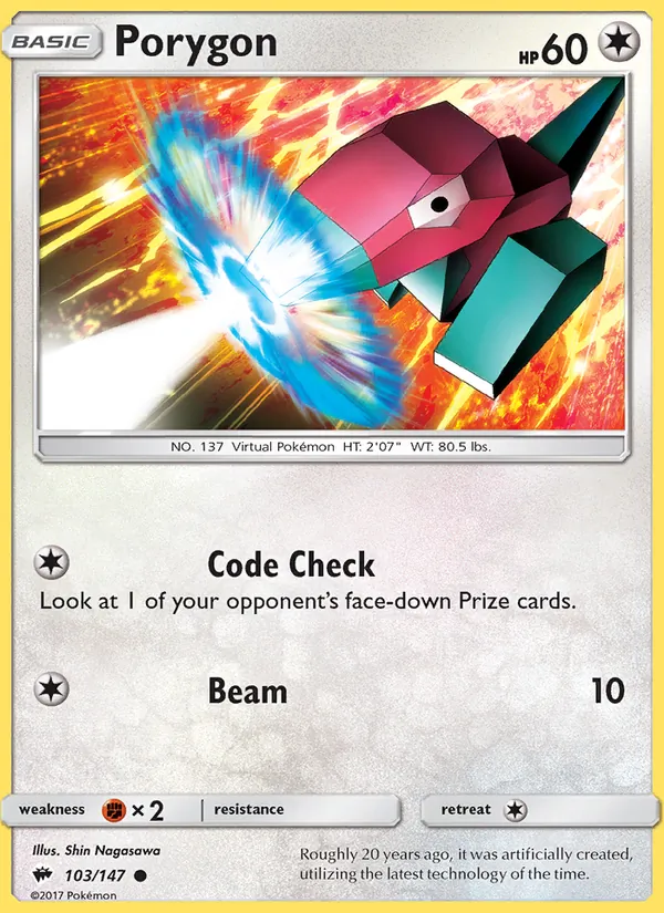 Kartu Porygon dari Burning Shadows, nomor 103/147