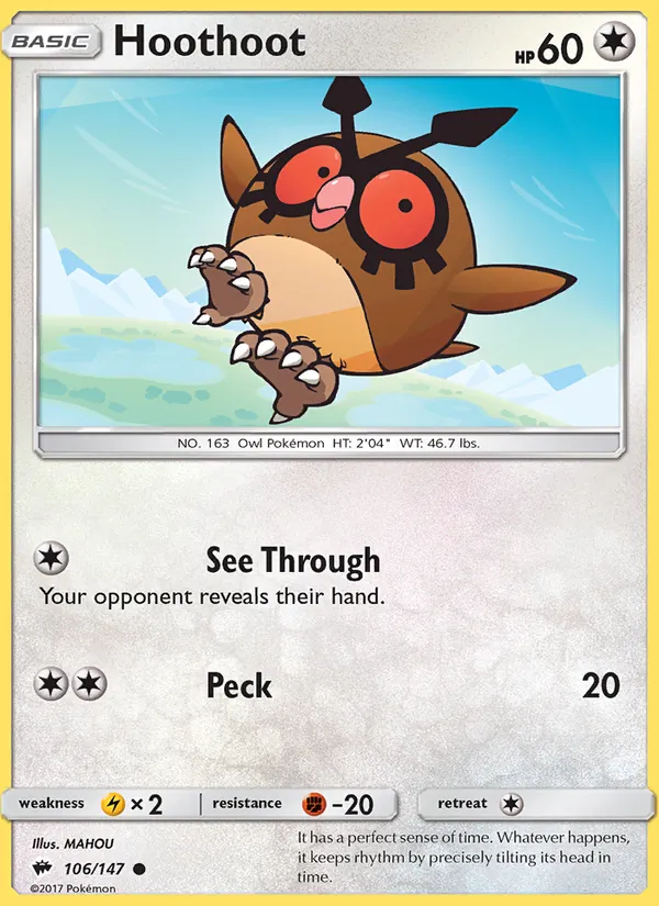 Kaart Hoothoot uit Burning Shadows, nummer 106/147