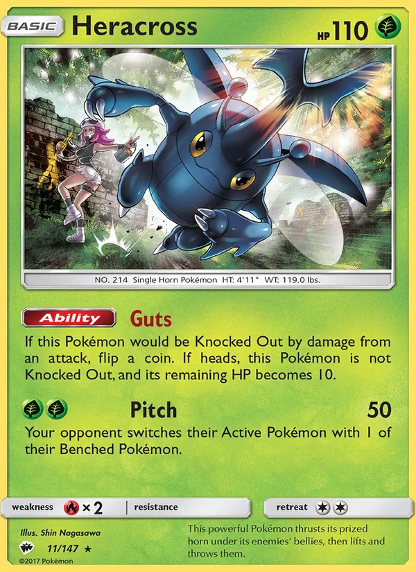 Kartu Heracross dari Burning Shadows, nomor 11/147