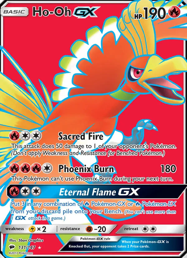 Kartu Ho-Oh GX dari Burning Shadows, nomor 131/147