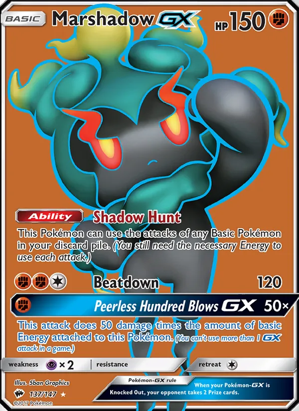 Kartu Marshadow GX dari Burning Shadows, nomor 137/147