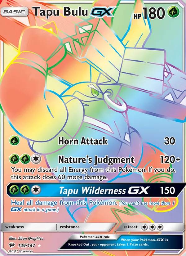 Tapu Bulu GX card from Burning Shadows, number 149/147