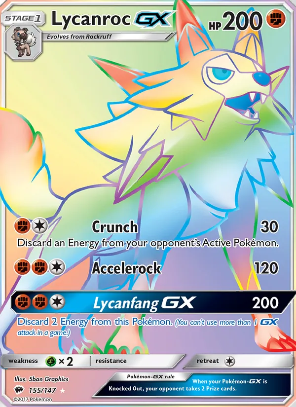 Lycanroc GX card from Burning Shadows, number 155/147
