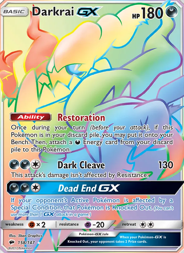 Darkrai GX card from Burning Shadows, number 158/147