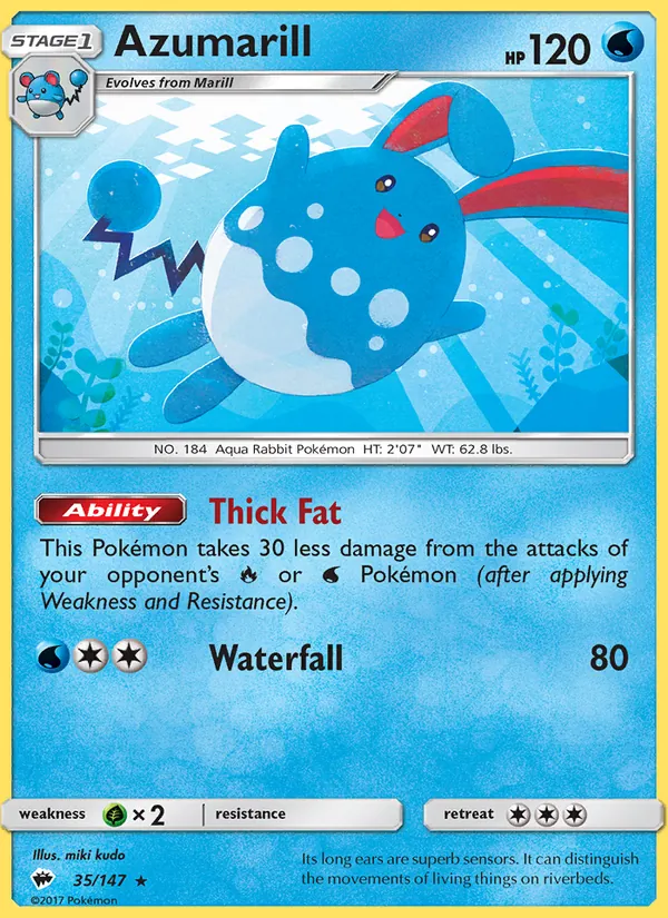 Kartu Azumarill dari Burning Shadows, nomor 35/147