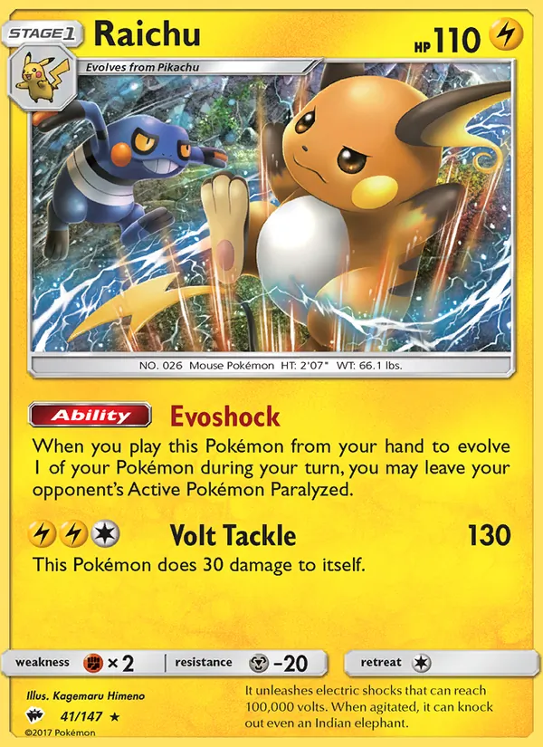 Kaart Raichu uit Burning Shadows, nummer 41/147