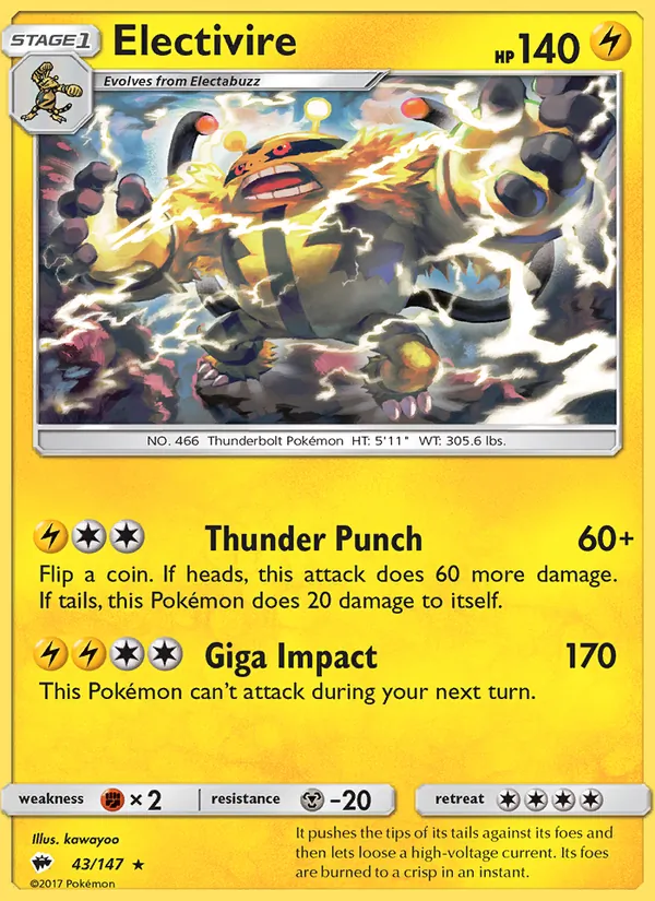 Kaart Electivire uit Burning Shadows, nummer 43/147