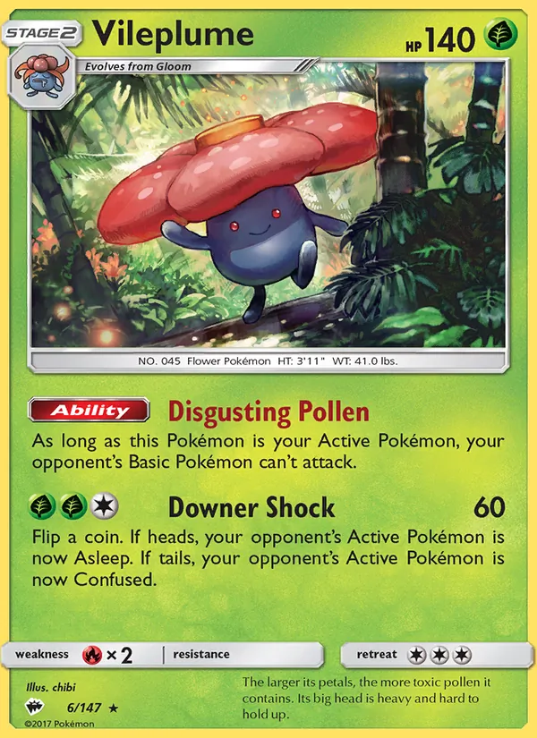 Kartu Vileplume dari Burning Shadows, nomor 6/147