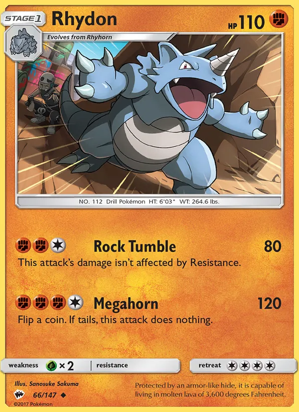 Kartu Rhydon dari Burning Shadows, nomor 66/147