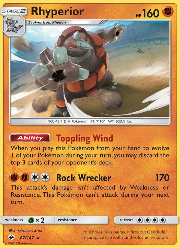 Kartu Rhyperior dari Burning Shadows, nomor 67/147