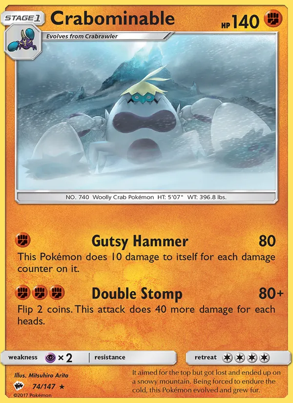 Kaart Crabominable uit Burning Shadows, nummer 74/147