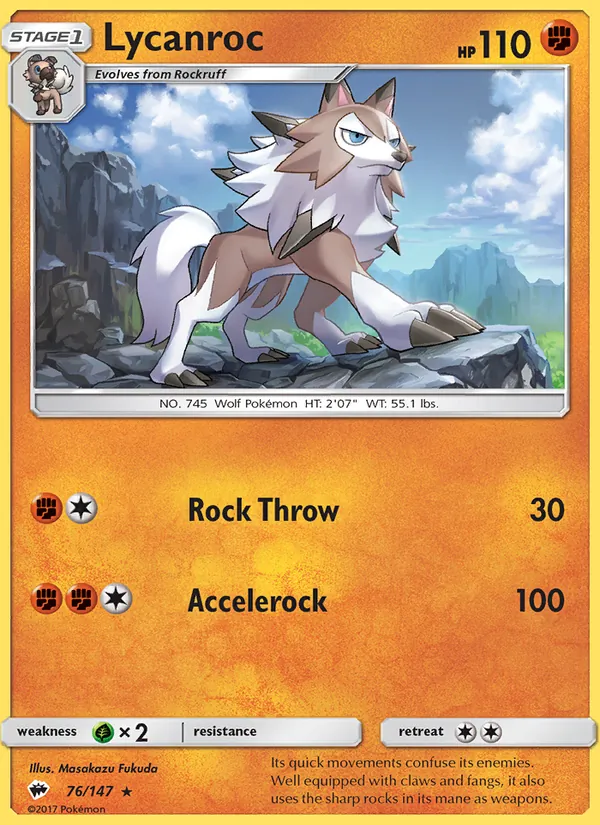 Kartu Lycanroc dari Burning Shadows, nomor 76/147