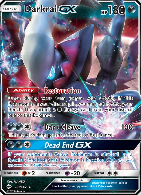 Darkrai GX card from Burning Shadows, number 88/147