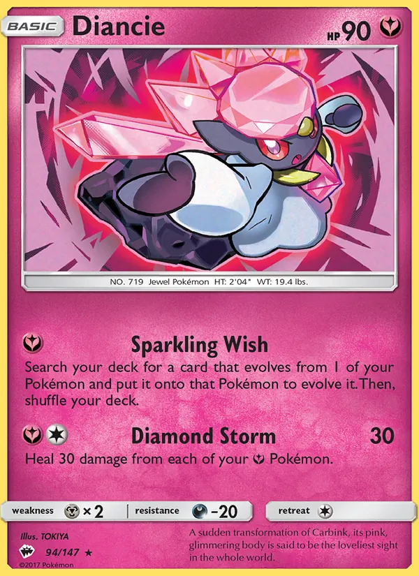 Kaart Diancie uit Burning Shadows, nummer 94/147