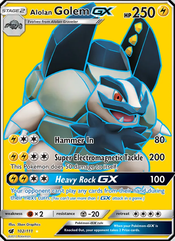 Alolan Golem GX card from Crimson Invasion, number 102/111