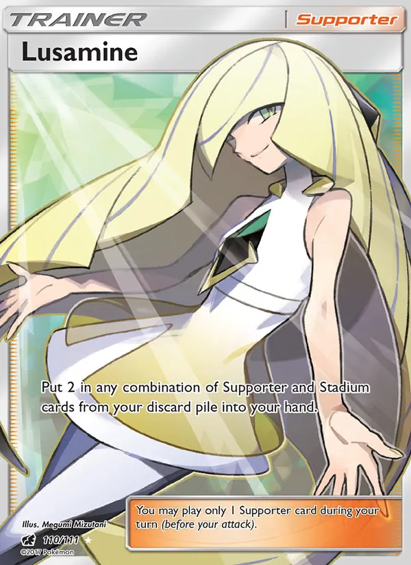 Lusamine card from Crimson Invasion, number 110/111