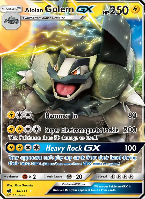 Kartu Alolan Golem GX dari Crimson Invasion, nomor 34/111