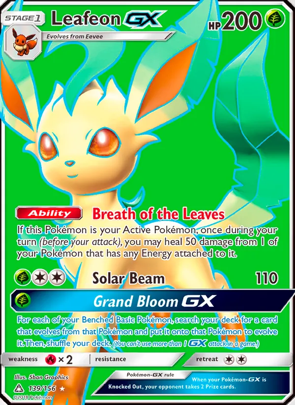Leafeon GX card from Ultra Prism, number 139/156