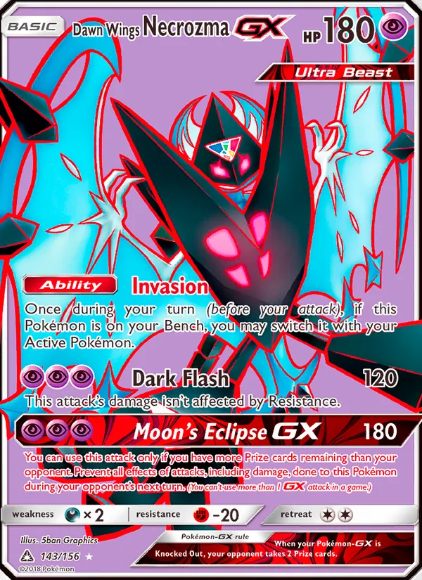 Dawn Wings Necrozma GX card from Ultra Prism, number 143/156