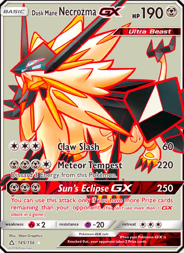 Dusk Mane Necrozma GX card from Ultra Prism, number 145/156