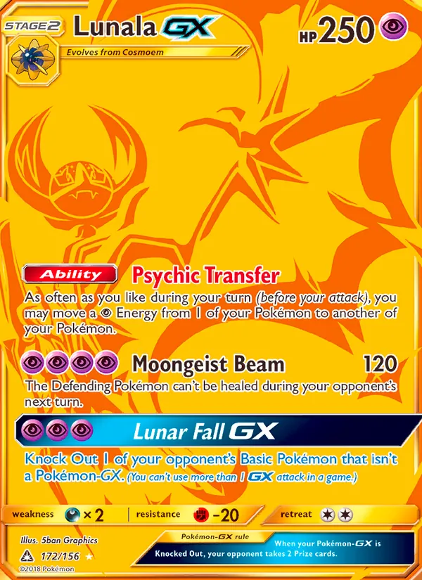 Lunala GX card from Ultra Prism, number 172/156