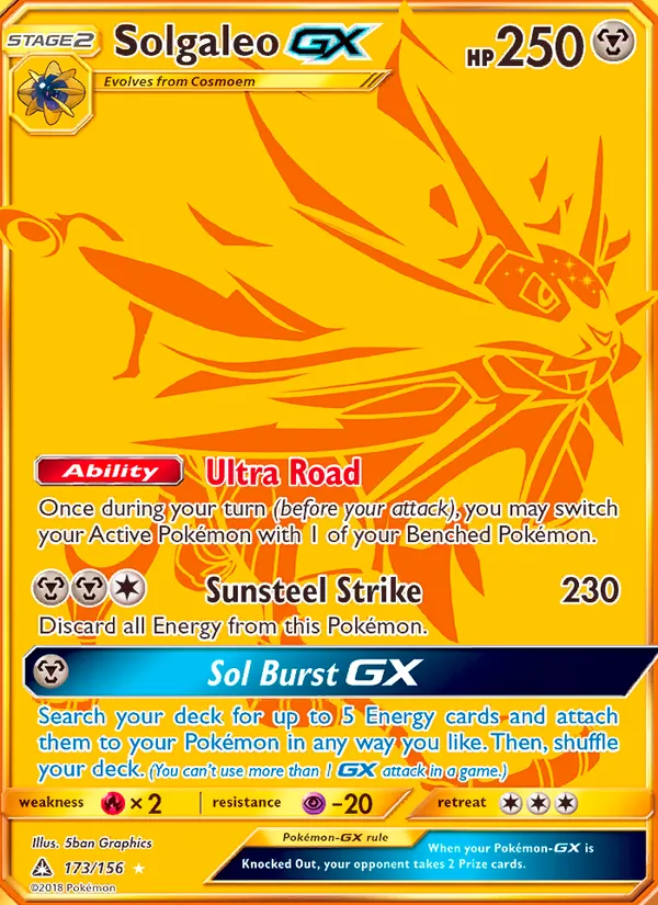 Solgaleo GX card from Ultra Prism, number 173/156