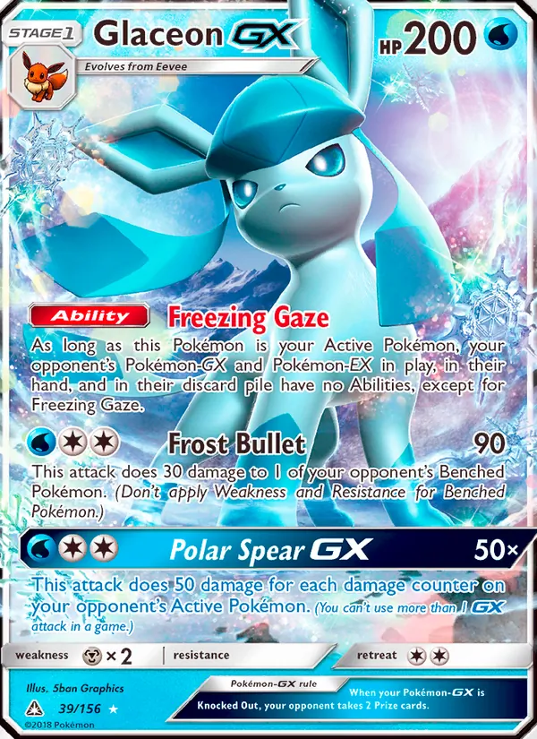 Kartu Glaceon GX dari Ultra Prism, nomor 39/156