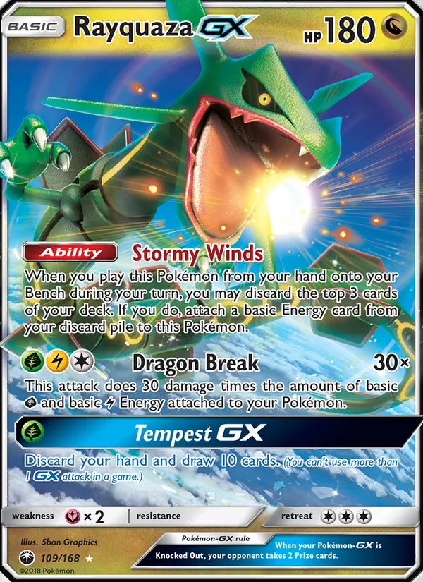 Rayquaza GX card from Celestial Storm, number 109/168